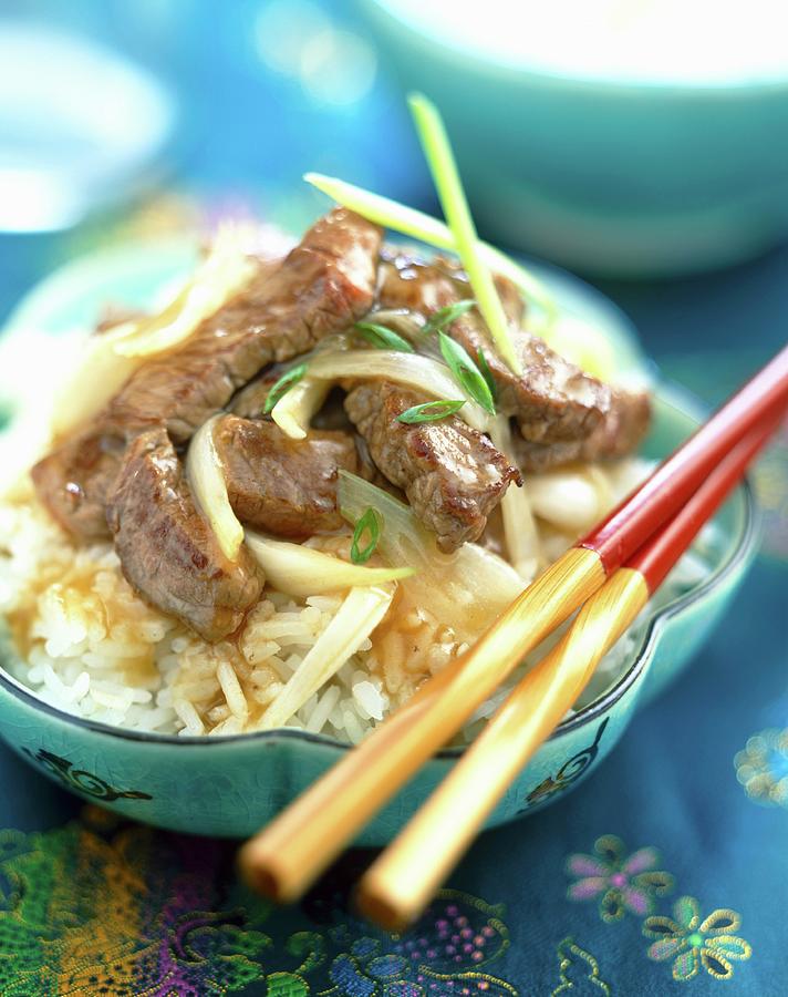 Chinese Sauted Beef And Rice Photograph by Roulier-turiot