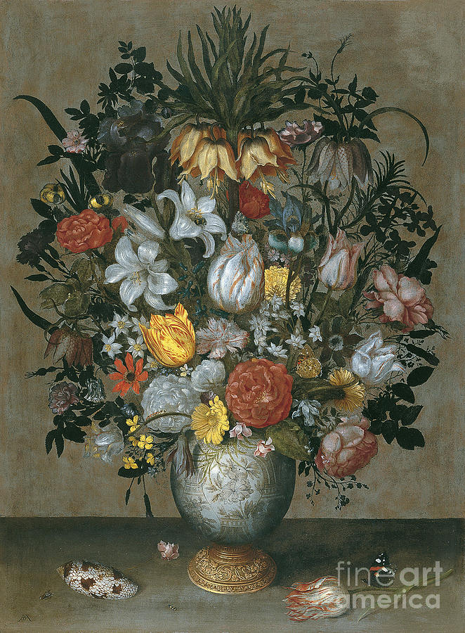 Chinese Vase With Flowers, Shells Drawing by Heritage Images