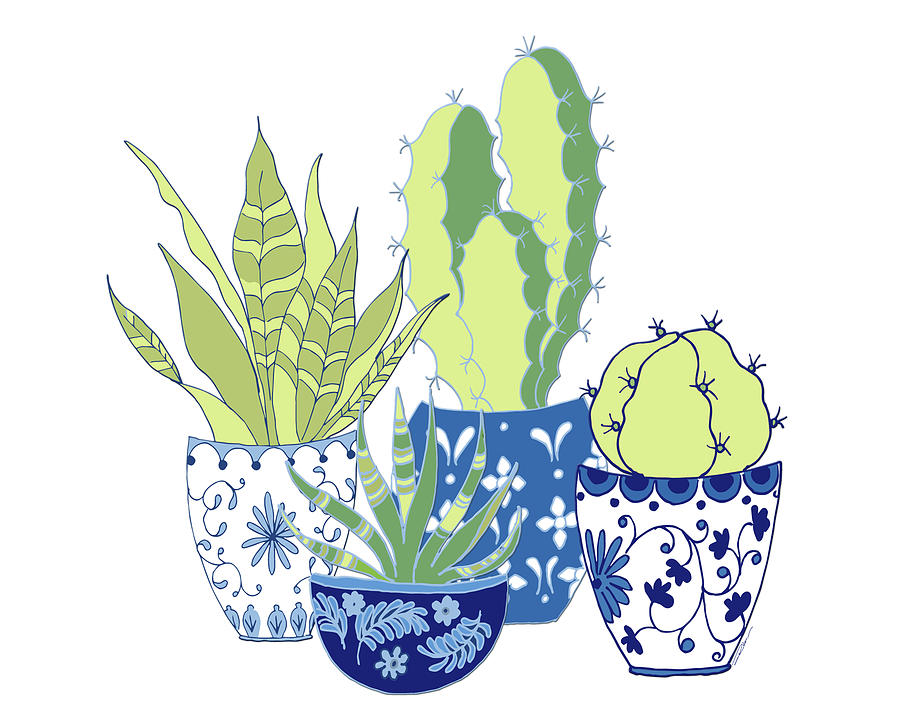 Cactus Digital Art - Chinoiserie Cactus Garden by Roleen Senic Cactus Digital Art - Chinoiserie Cactus Garden by Roleen Senic