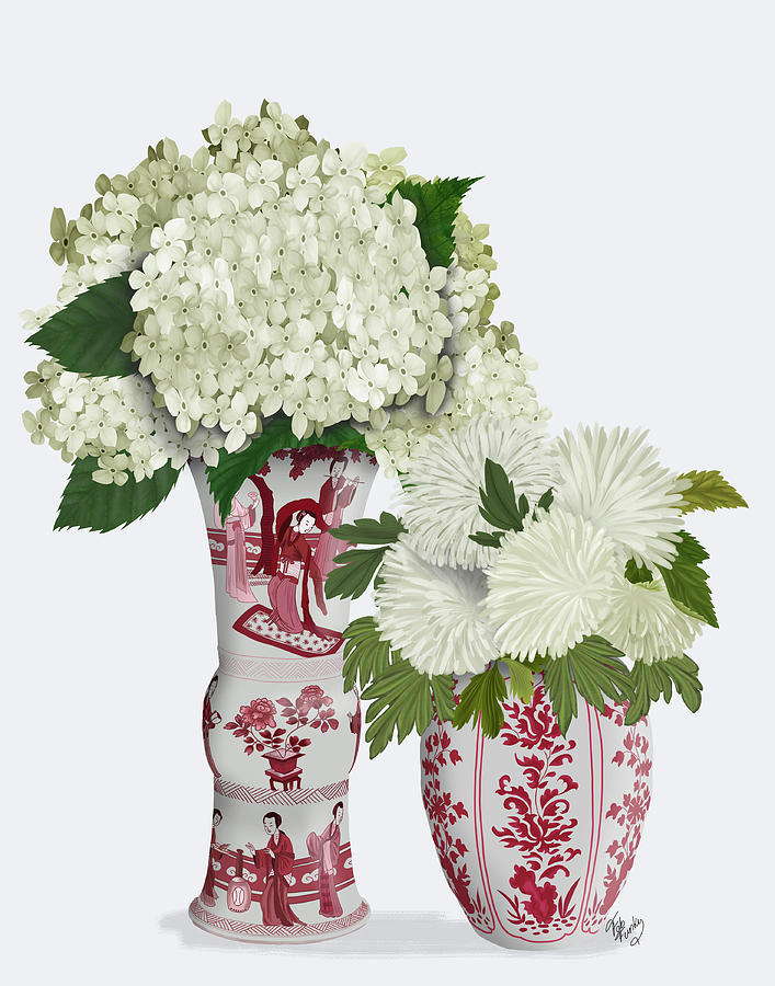 Chinoiserie Flower Duo 3, Red Painting by Fab Funky