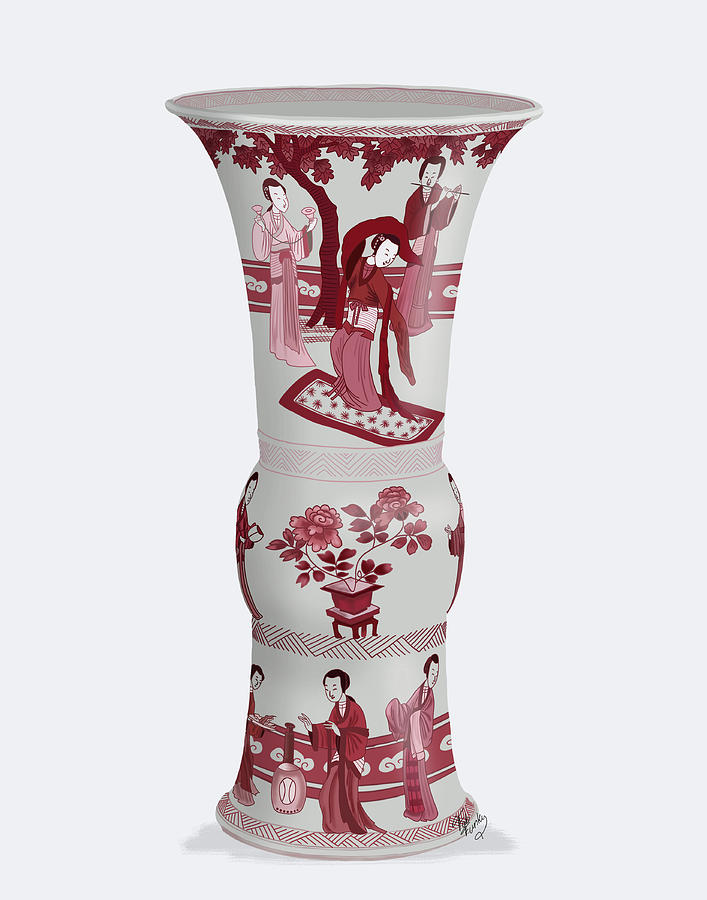 Vase Painting - Chinoiserie Vase Dancer Red by Fab Funky
