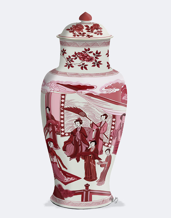 Vase Painting - Chinoiserie Vase Queen Red by Fab Funky