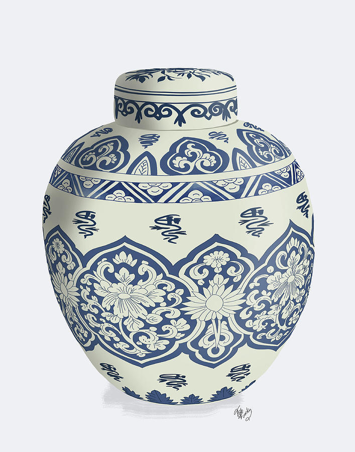 Pattern Painting - Chinoiserie Vase Symbol Blue by Fab Funky