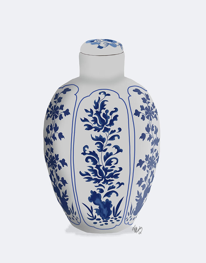 Vase Painting - Chinoiserie Vase Vine Blue by Fab Funky