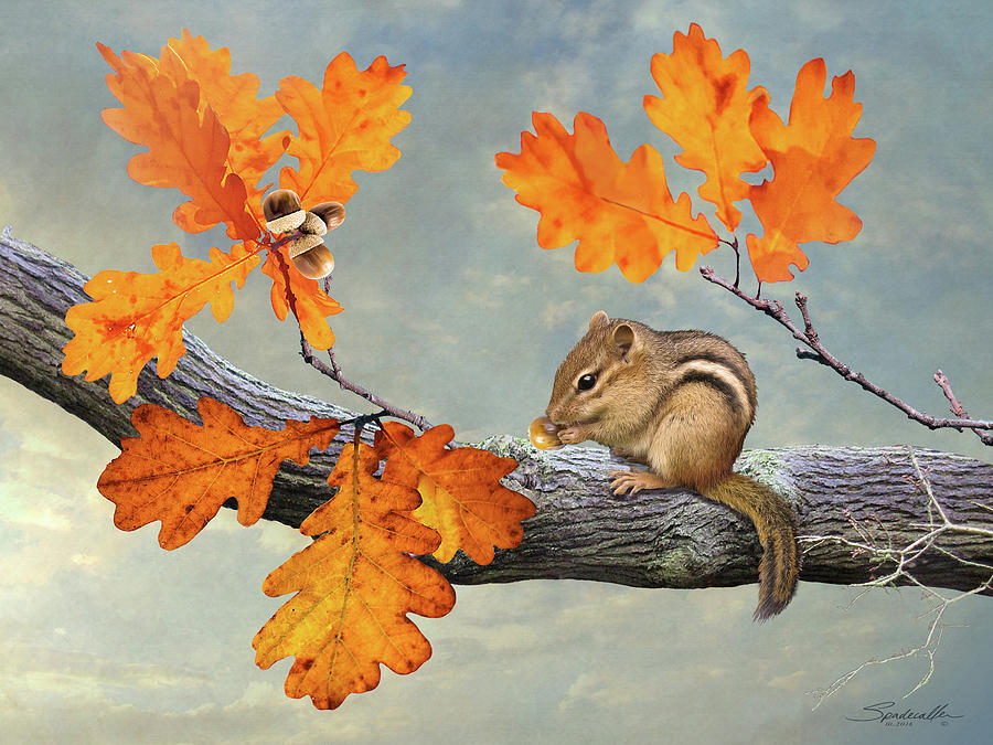 Chipmunk and Oak  Digital Art by M Spadecaller