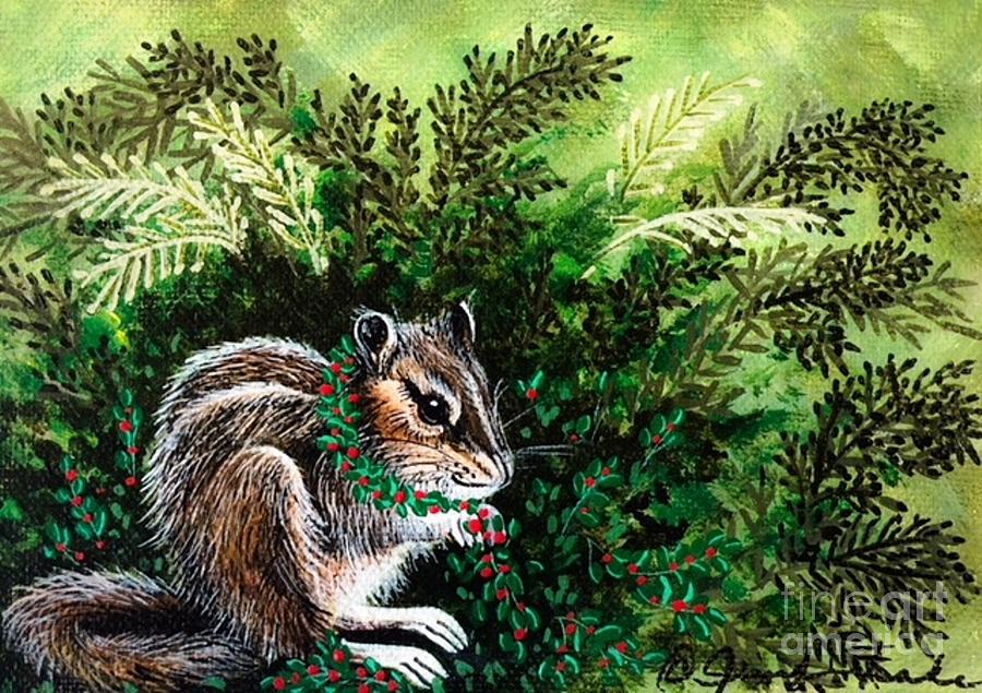 Chipmunk in Fern Painting by Jennifer Lake