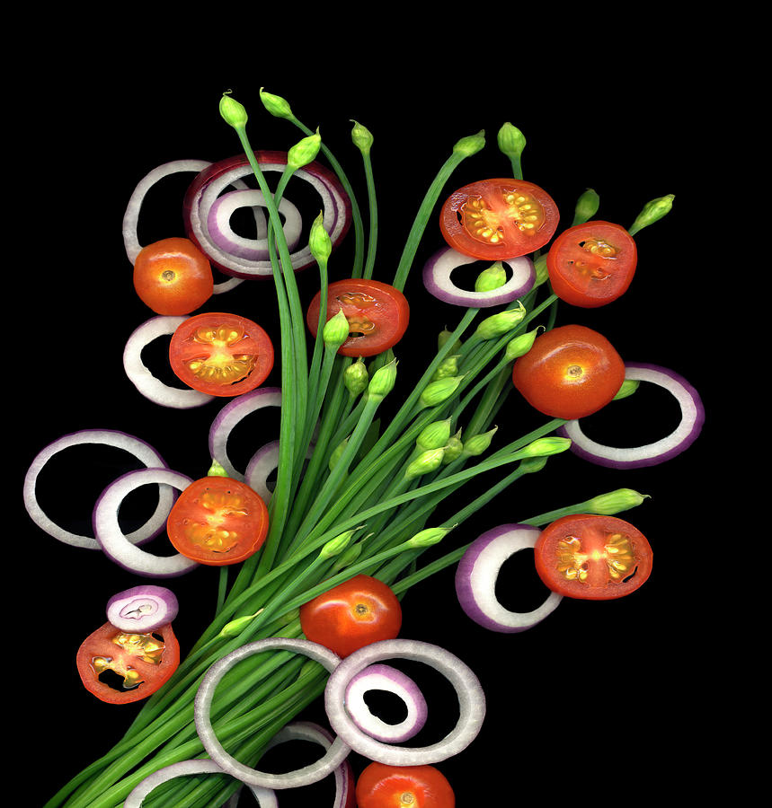 Chive Blossoms, Tomatoes & Onion Painting by Susan S. Barmon