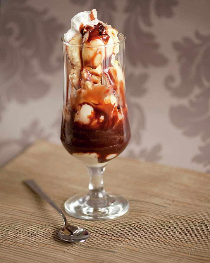 Chocolate And Almond Ice Cream Sundea Photograph by Cox