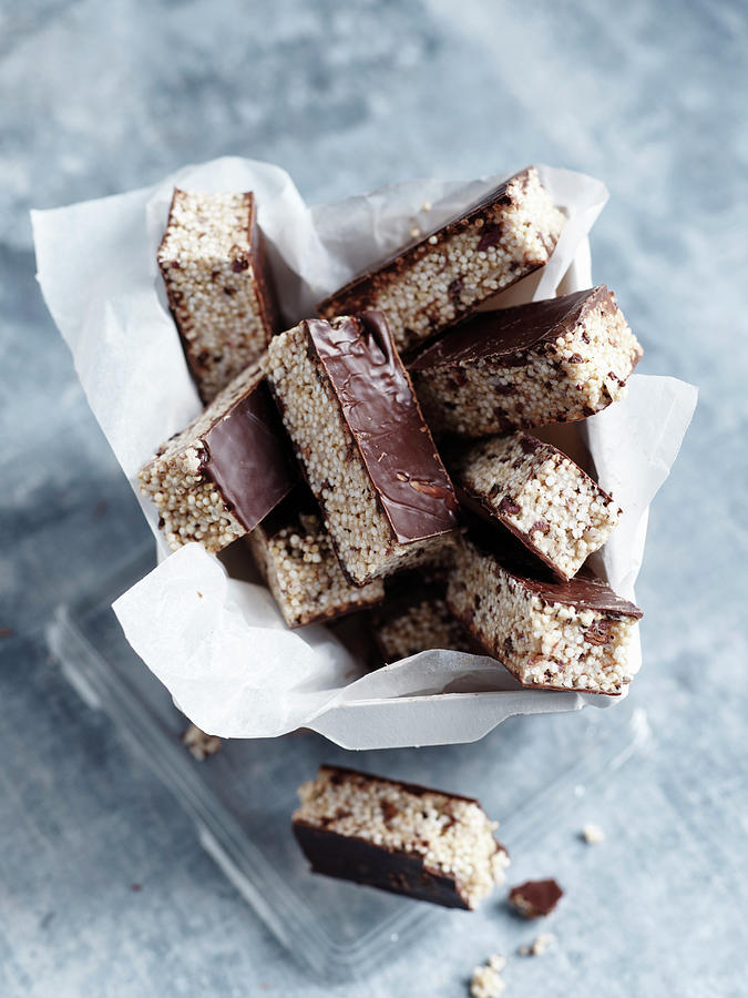 Chocolate And Coconut Amaranth Bars Photograph by Oliver Brachat