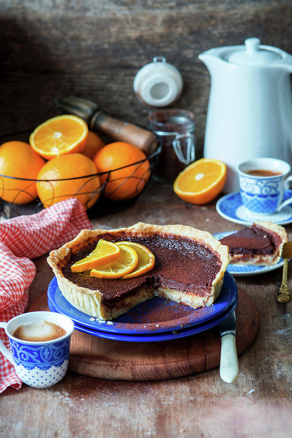 Chocolate And Orange Tart, Sliced Photograph by Irina Meliukh
