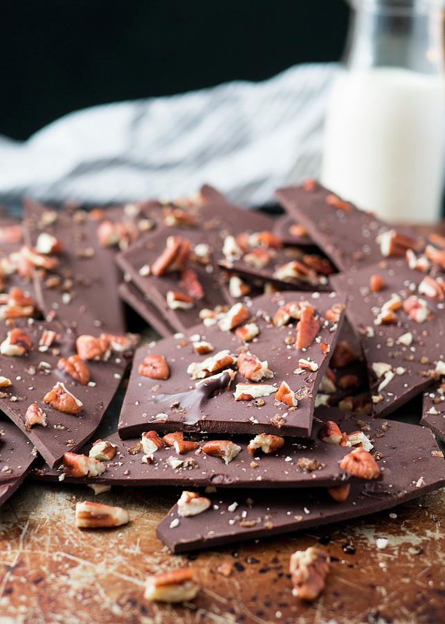 Chocolate And Pecan Bark And A Bottle Of Milk Photograph by Christine Siracusa