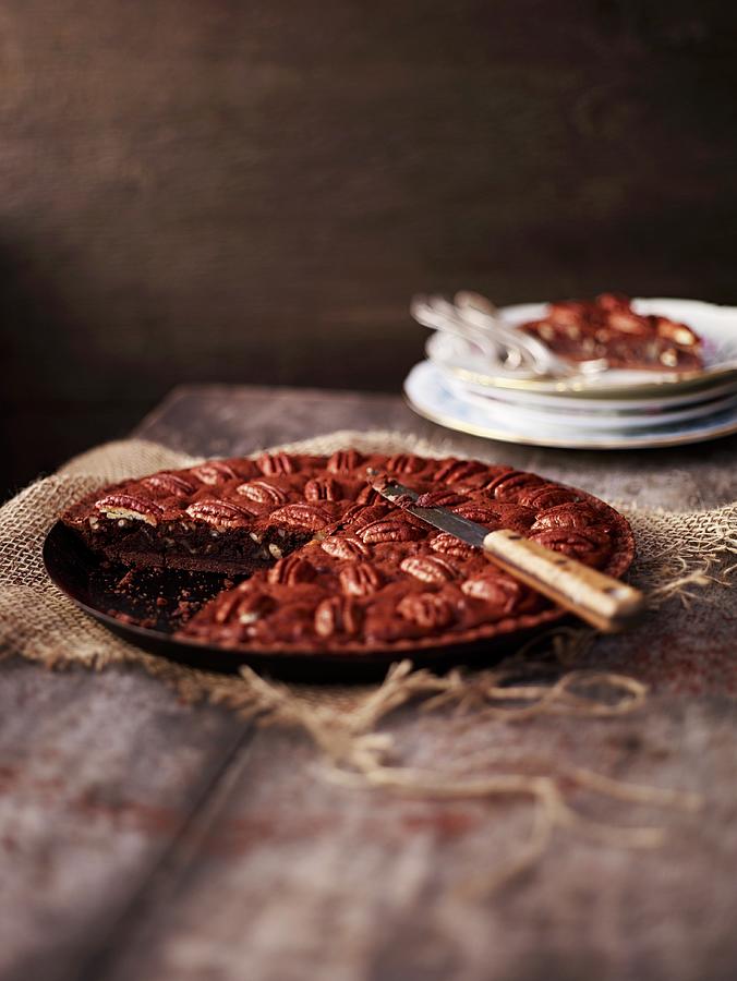 Chocolate And Pecan Nut Tart Photograph by Oliver Brachat