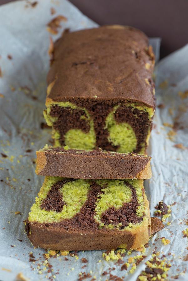 Chocolate And Pistachio Marble Cake, Sliced Photograph by Sonia Chatelain