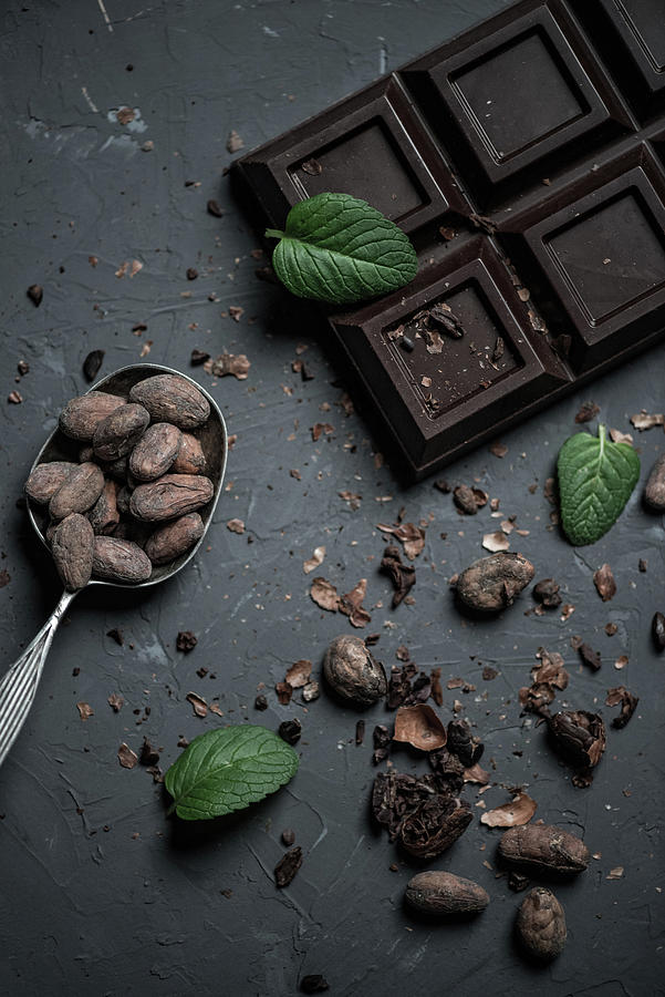 Chocolate Bar And Spoon With Cocoa Beans Photograph by Lightfield Studios