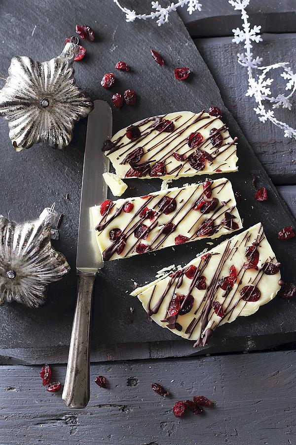 Chocolate Bark With White Chocolate And Cranberries christmas Photograph by Zita Csig