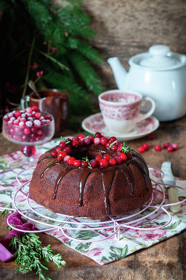 Chocolate Bundt Cake With Cranberries Photograph by Irina Meliukh