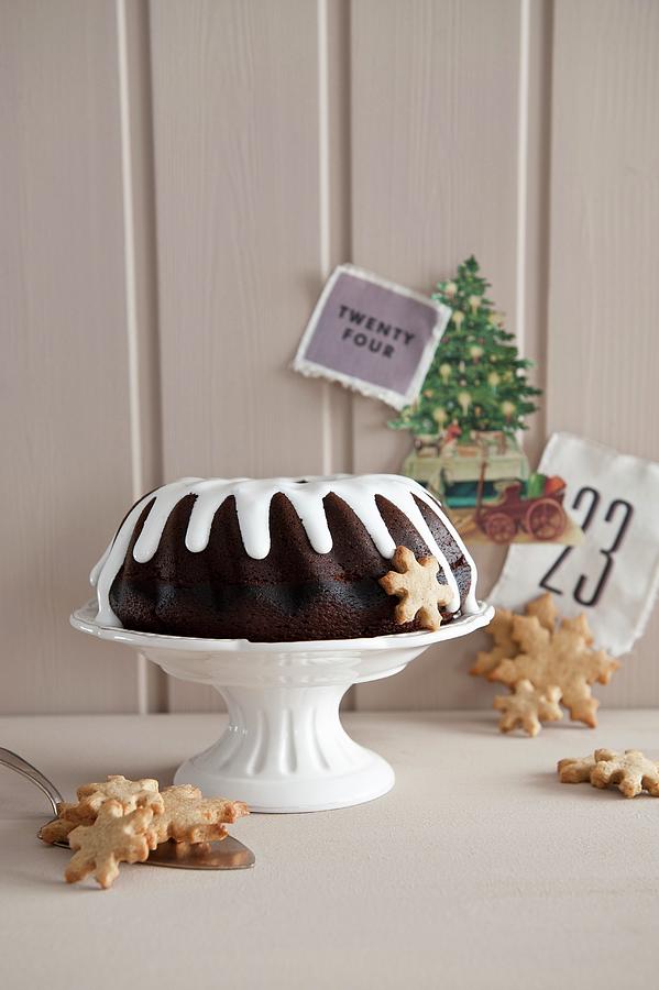 Chocolate Bundt Cake With Glac Icing For Christmas Photograph by Veronika Studer