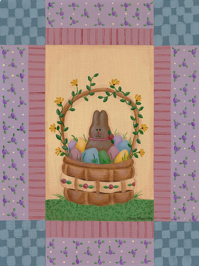 Chocolate Bunny In Basket Painting by Debbie Mcmaster - Fine Art America