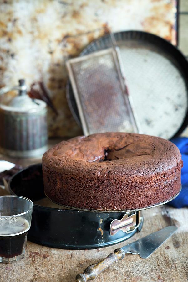 Chocolate Cake With A Mascarpone Filling, Sunken In The Middle Photograph by Irina Meliukh