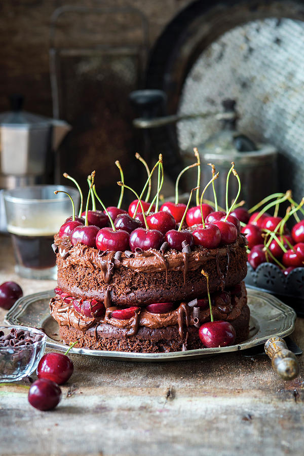 Chocolate Cake With Cherries Photograph by Irina Meliukh