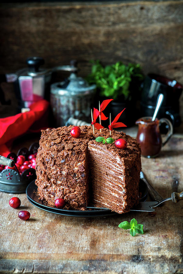 Chocolate Cake With Honey And Sour Cream, Sliced Photograph by Irina Meliukh