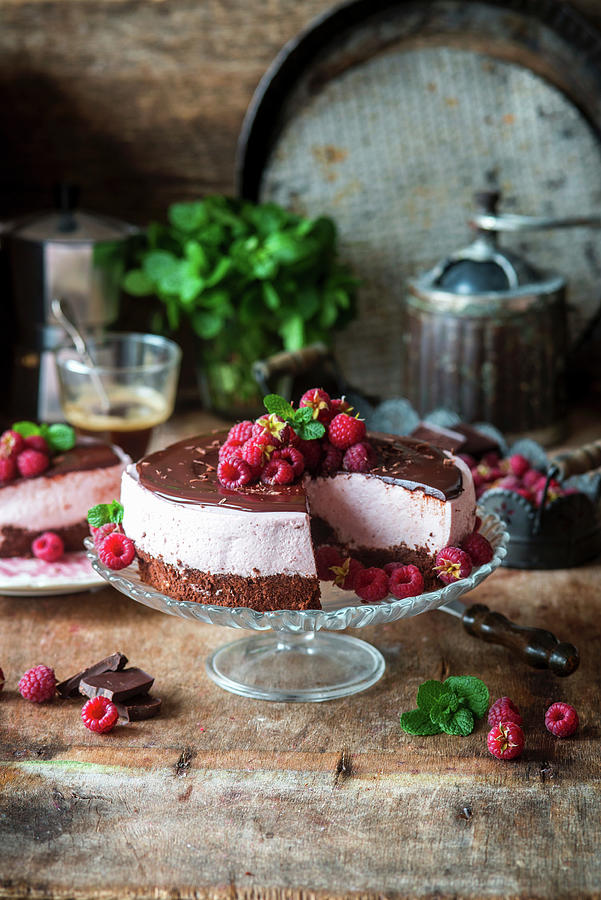 Chocolate Cake With Raspberry Mousse, And A Slice Removed Photograph by Irina Meliukh