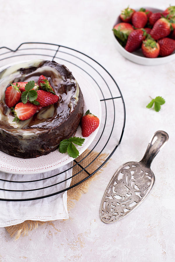 Chocolate Cake With Strawberries Photograph by Lilia Jankowska