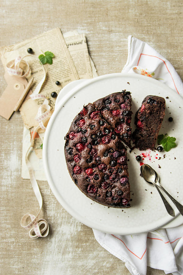 Chocolate Cake With Zucchini, Baked With Cherries And Currants Photograph by Monika Pazdej