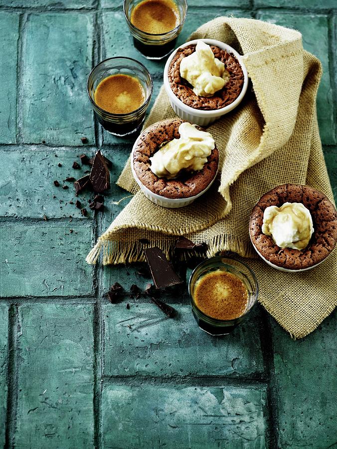 Chocolate Cakes With Liquid Centres Served With Coffee Photograph by Mikkel Adsbl
