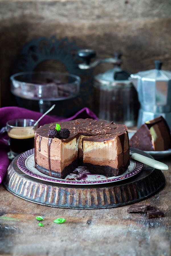 Chocolate Cheesecake With Different Types Of Chocolate Photograph by Irina Meliukh