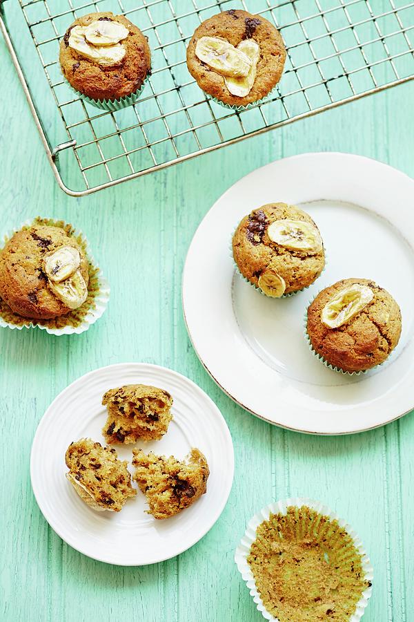 Chocolate Chip And Banana Muffins Photograph by Charlotte Tolhurst
