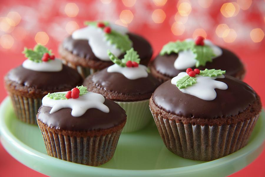 Chocolate Christmas Cupcakes Photograph by Simon Scarboro