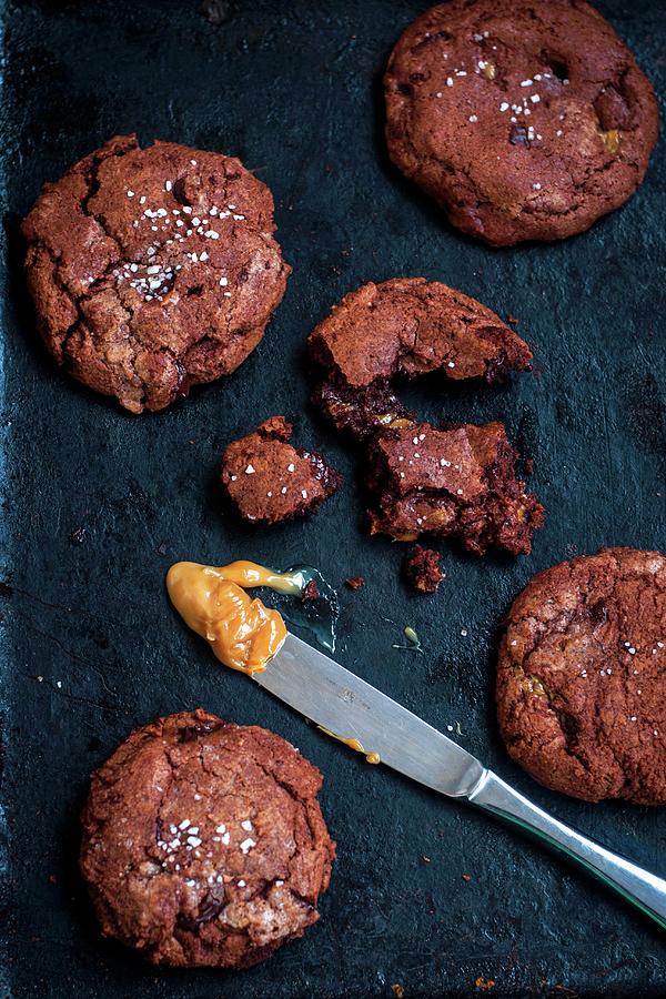 Chocolate Cookies With Caramel Filling And Sea Salt Photograph by Irina Meliukh