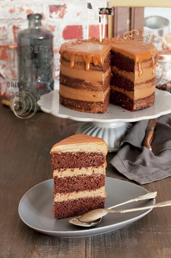 Chocolate Cream Cake With Salted Caramel Photograph by Beatriz Cano