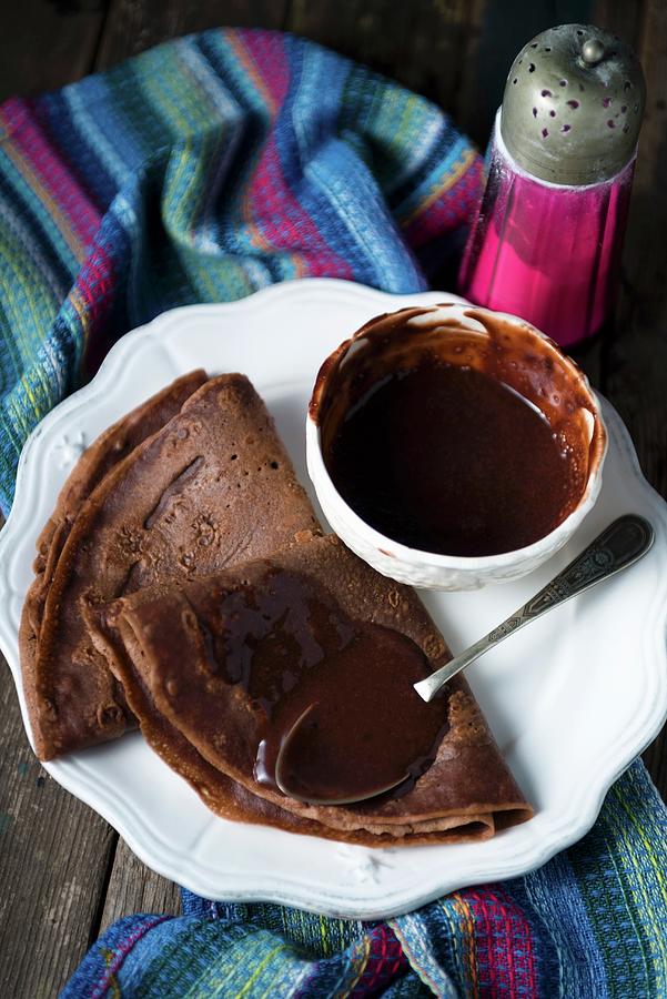 Chocolate Crepes With Chocolate Sauce Photograph by Komar