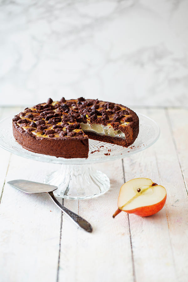 Chocolate Crumble Cake Made With Spelt Flour And Pears vegan Photograph by Jan Wischnewski