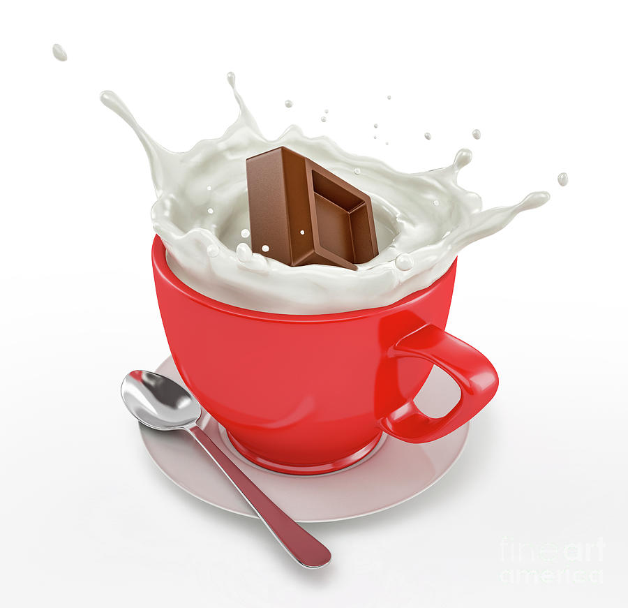 Chocolate Cube Splashing Into Mug Of Milk Photograph By Leonello