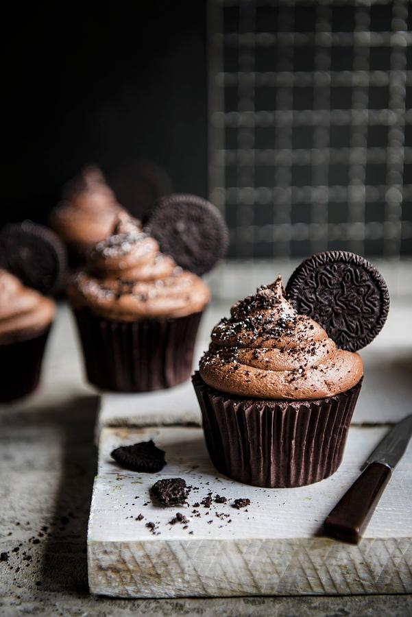 Chocolate Cupcakes With Oreo Cookies Photograph by Magdalena Hendey