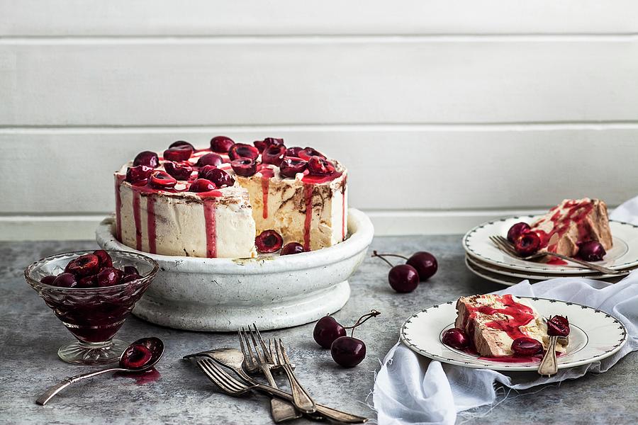 Chocolate Ice Cream Cake With Cherries Photograph by The Food Union