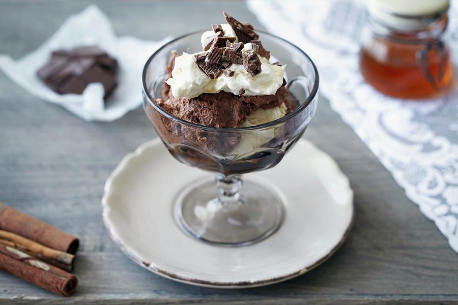 Chocolate Ice Cream Sundae With Brownies And Whipped Cream Photograph 