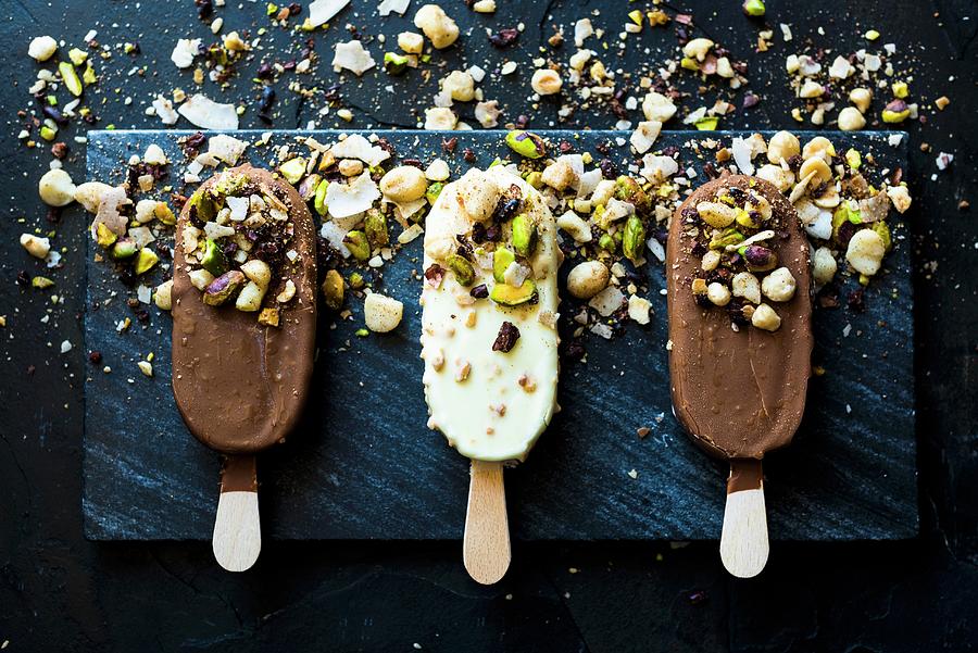 Chocolate Ice Lollies With Dukkah a Nut And Spice Mix Photograph by Hein Van Tonder