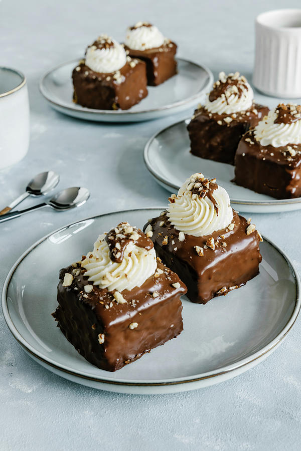 Chocolate Individual Mini Cakes With Cream Cheese And Nuts Photograph by Alla Machutt