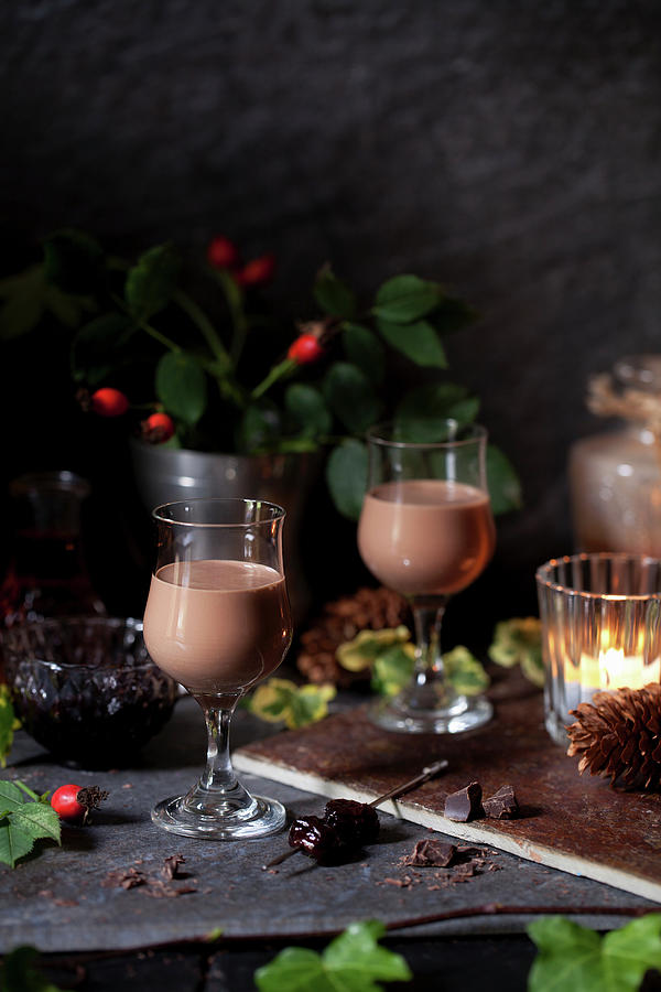 Chocolate Liqueur Served In Liqueur Glasses Photograph by Jane Saunders