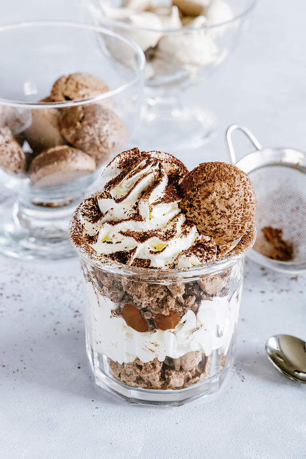 Chocolate Macarons, Ganache And Vanilla Whipped Cream Trifle Photograph by Alla Machutt