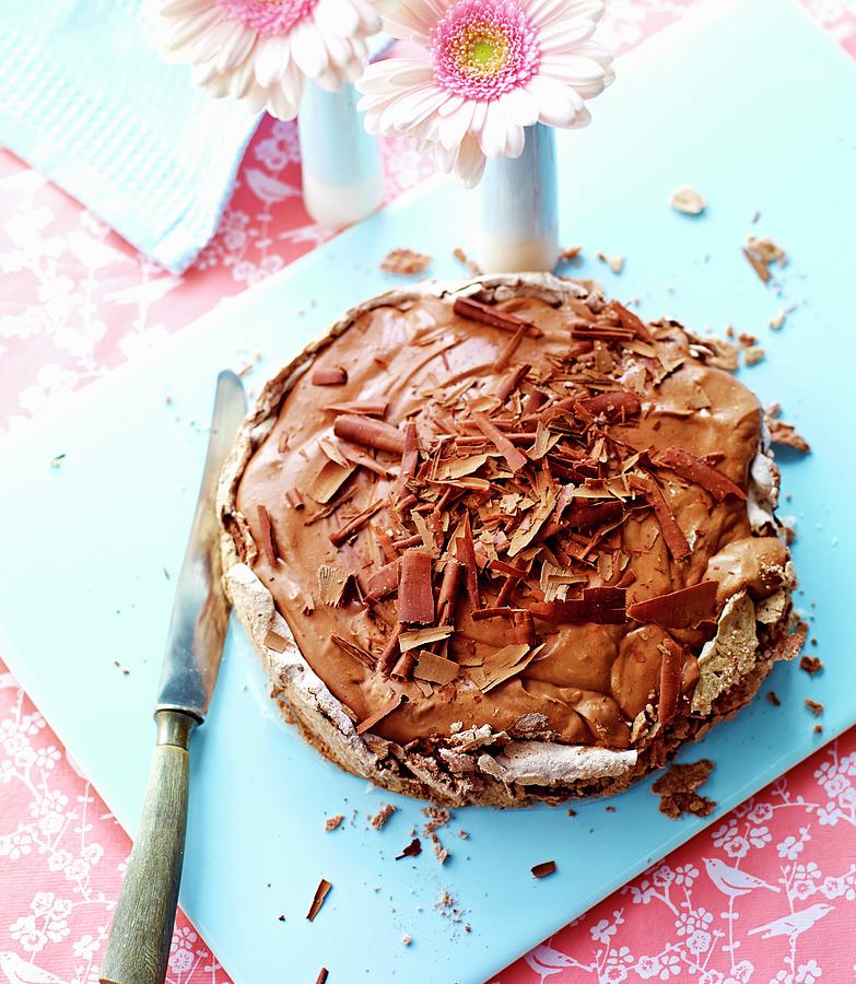 Chocolate Meringue Cake With Chocolate Mousse Photograph by Lars Ranek