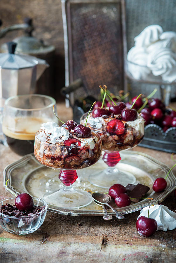 Chocolate Meringue Dessert With Cherries Photograph by Irina Meliukh
