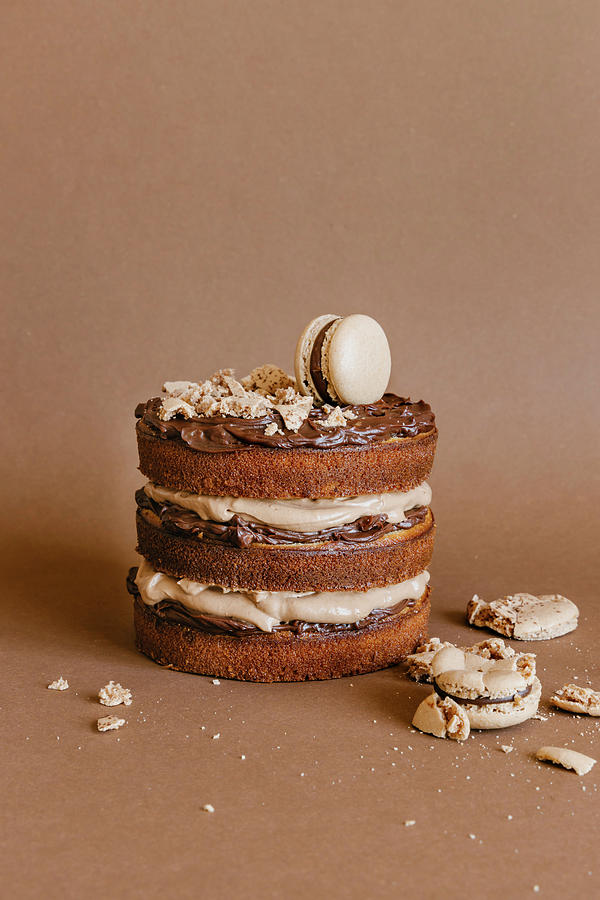 Chocolate Mini Cake With Macarones Photograph by Alla Machutt
