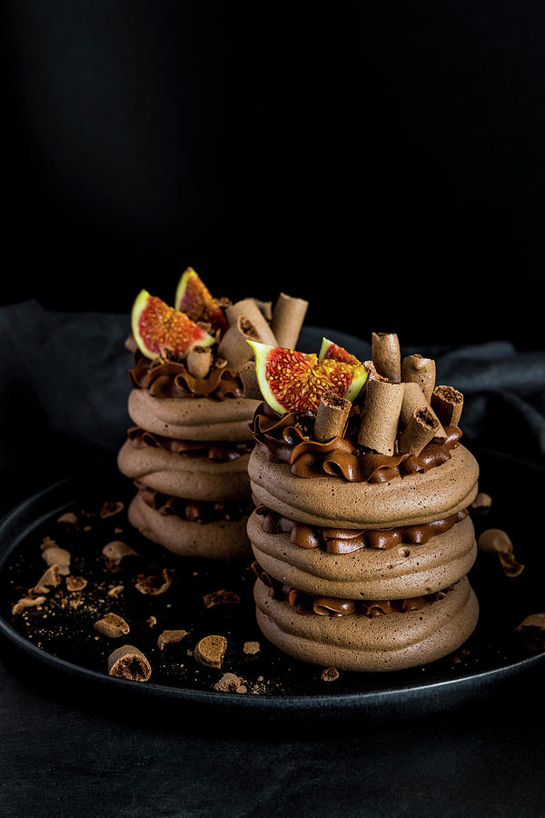 Chocolate Mousse And Meringue Concord Cake With Figs Photograph by Alla Machutt