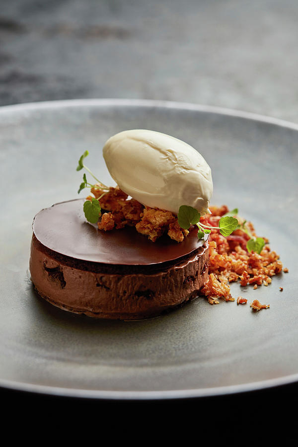 Chocolate Mousse Tartlet With Mascarpone Ice Cream Photograph by Liv Friis