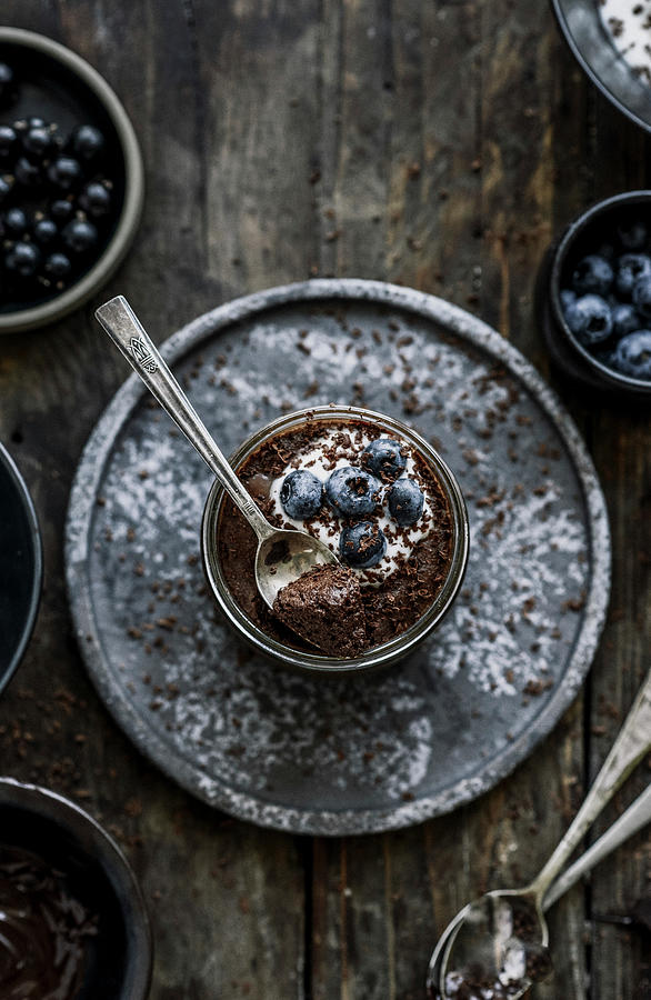Chocolate Mousse With Aquafaba Blueberries And Black Currants Vegan Photograph by Kasia Wala
